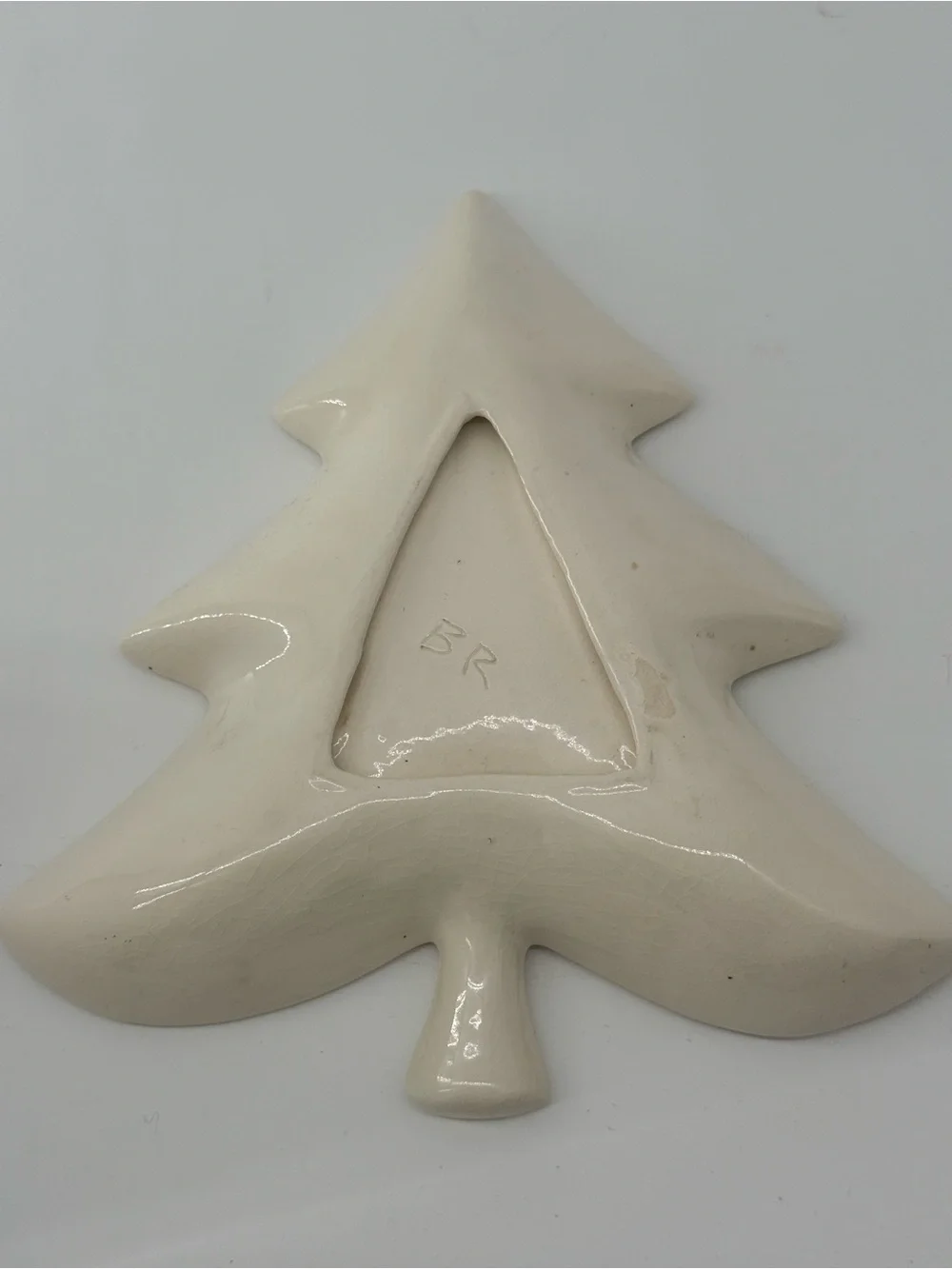 Cream Ceramic Christmas Tree Serving Tray with Red Poinsettia Motif